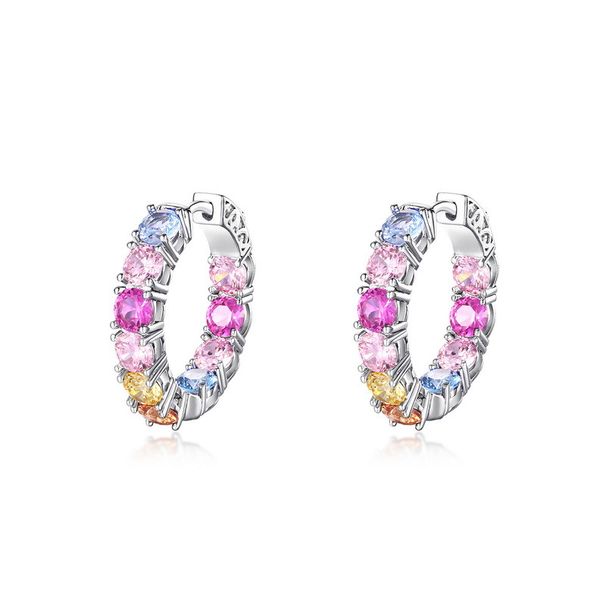 Orecchini versatili in zirconio colorato Orecchini arcobaleno in argento sterling S925 con diamanti, luce, lusso, moda, personalità_voghion.com