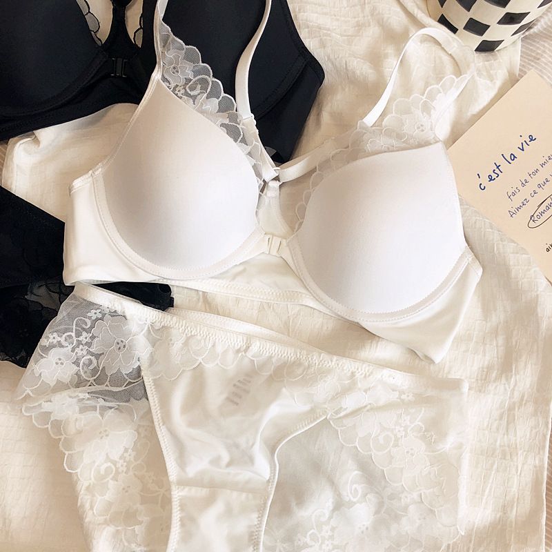 Reggiseno e pantaloni con chiusura frontale in pizzo senza schienale con coppe sottili e lucide, con biancheria intima push up da donna, belli e sexy_voghion.com