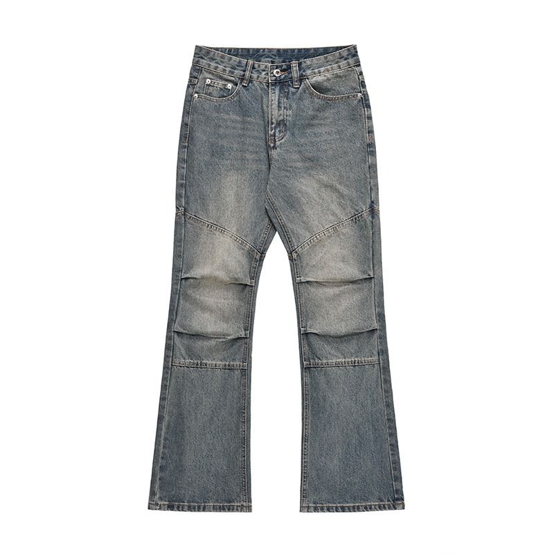 Jean délavé vintage – Coupe bootcut taille mi-haute pour homme, style et finition vieillie (S-3XL, bleu classique)_voghion.com