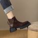 Brown Round Toe Genuine Leather Thick Sole Ankle 2024 Autumn Winter New Suede Height Increasing Versatile Chunky Heel_voghion.com