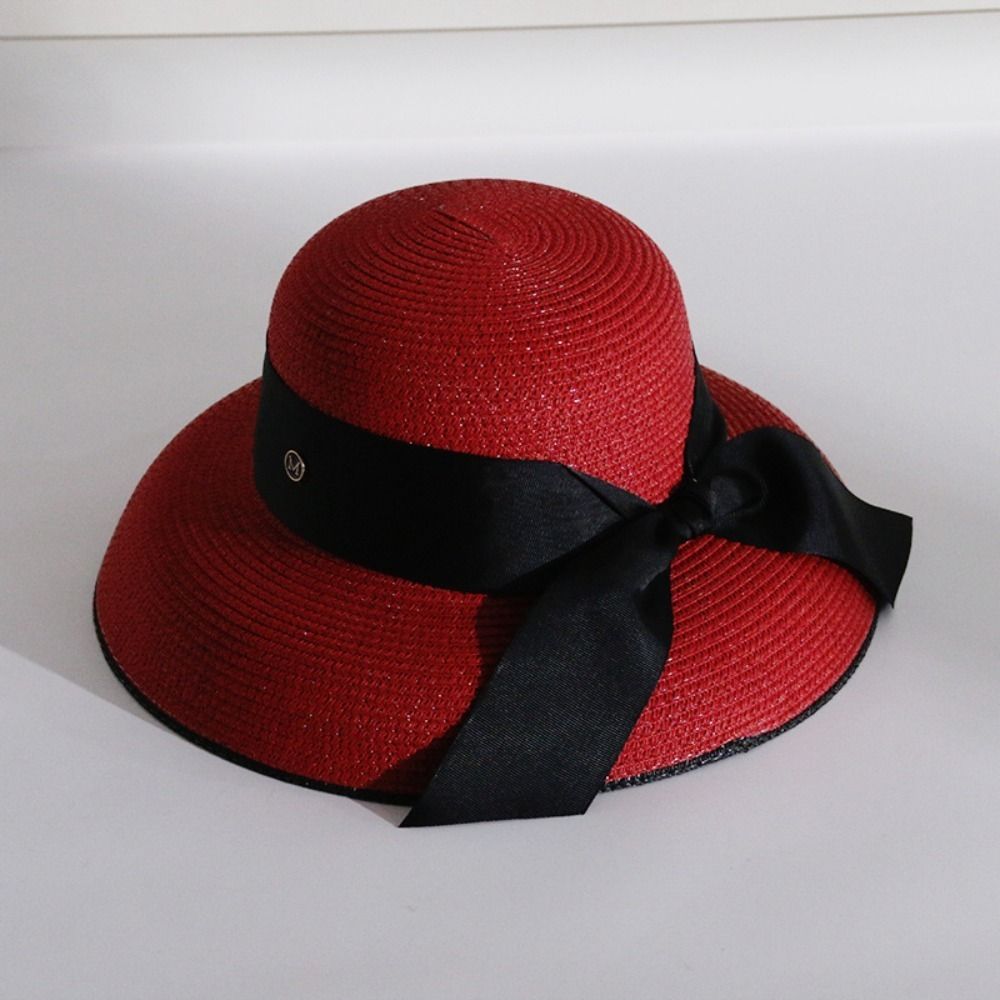 Heißer Verkauf Frauen Sonnencreme Stroh Hepburn Stil Eimer Sommer Retro Design Reise Sonnenschirm Fischer Sonne Helm Kappe Strand Hut_voghion.com