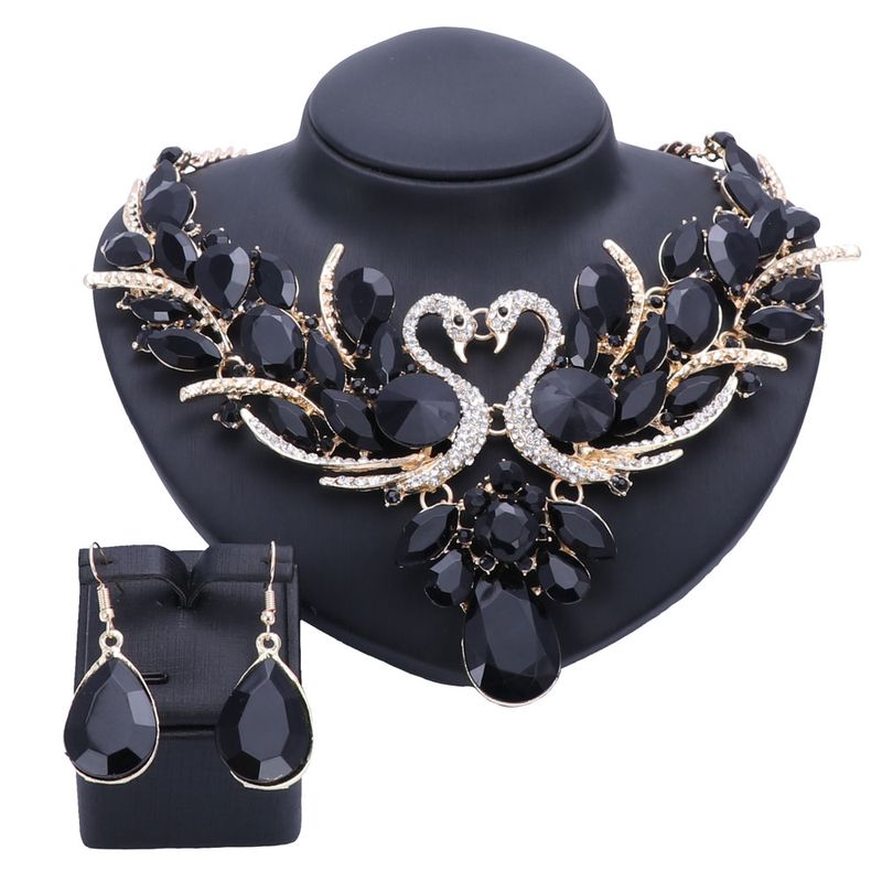 Fashion Crystal Bridal Jewelry Sets Double Swan Gold Color Women Gift Party Wedding Prom Necklace Earring Sets_voghion.com