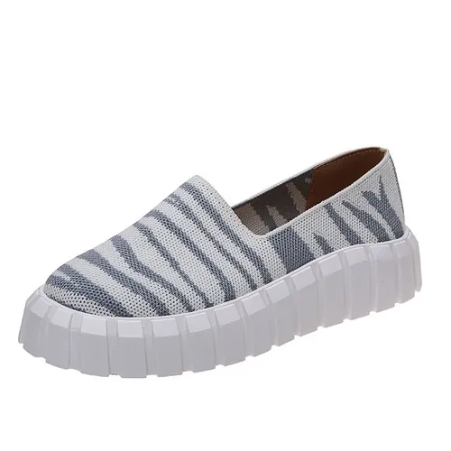Europäische und amerikanische Mode Damen große Farbkontrast Mesh atmungsaktive Einzelschuh flache dicke Sohle Freizeitschuhe_voghion.com