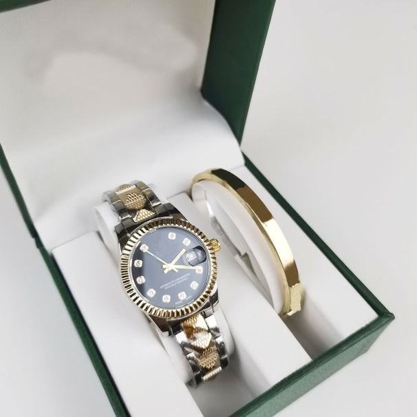 Sıcak Satış İki Parçalı Set Saat Yüksek Görünüm Log Kadın Tam Otomatik Kuvars Bilek_voghion.com