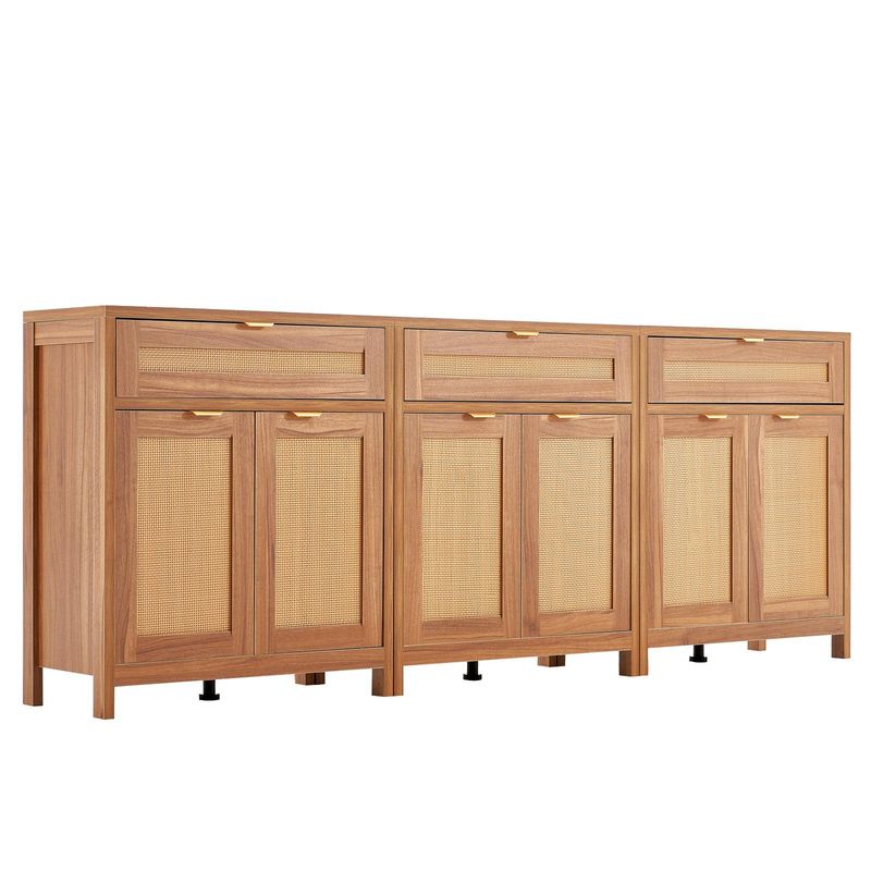 Rattan Cabinet With 6 Doors 3 Drawers Adjustable Shelves Set Of 3 Natural_voghion.com