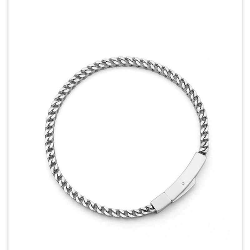 Titanium Steel Buckle Men's Thin Cuban Bracelet Ins Style Non-Fading Hip-Hop Plain Trendy Square Chain_voghion.com