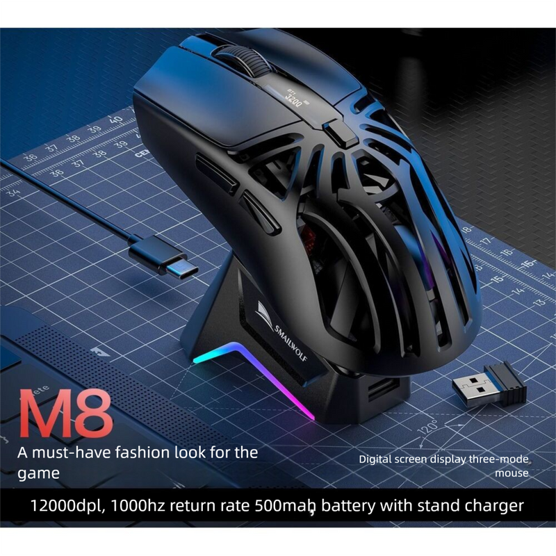 Mouse sem fio Bluetooth para jogos Smailang M8 com três modos, leve, para laptop, desktop e e-sports PAW3311_voghion.com