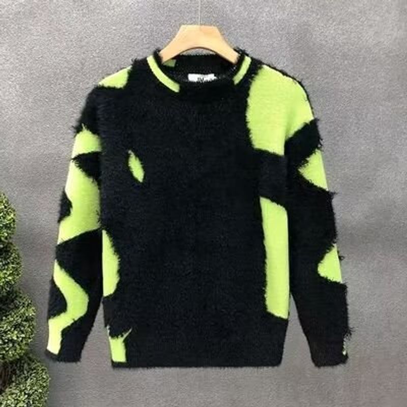 Herren- und Damenpullover im amerikanischen Stil für Herbst und Winter mit zerrissener Quaste, große Größe, lockerer Rundhalsausschnitt, langärmelige Strickpulloverjacke_voghion.com