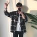 Spring and Autumn Checkered Long Sleeve Trendy Korean Version Loose New Ins Hong Kong Style Men's Robe Handsome Shirt_voghion.com