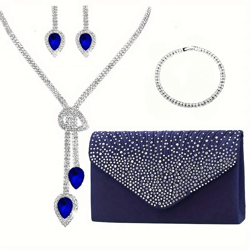 Brautanzug für Damen, Schmuck mit Tasche, Halskette, Ohrringe, Armband, vierteiliges Hochzeitskleid, vielseitig einsetzbar_voghion.com