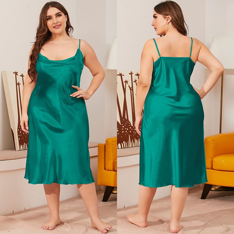 Pigiama da donna con scollatura ampia e bretelle, taglie forti e obese, primavera/estate, alla moda e sexy_voghion.com