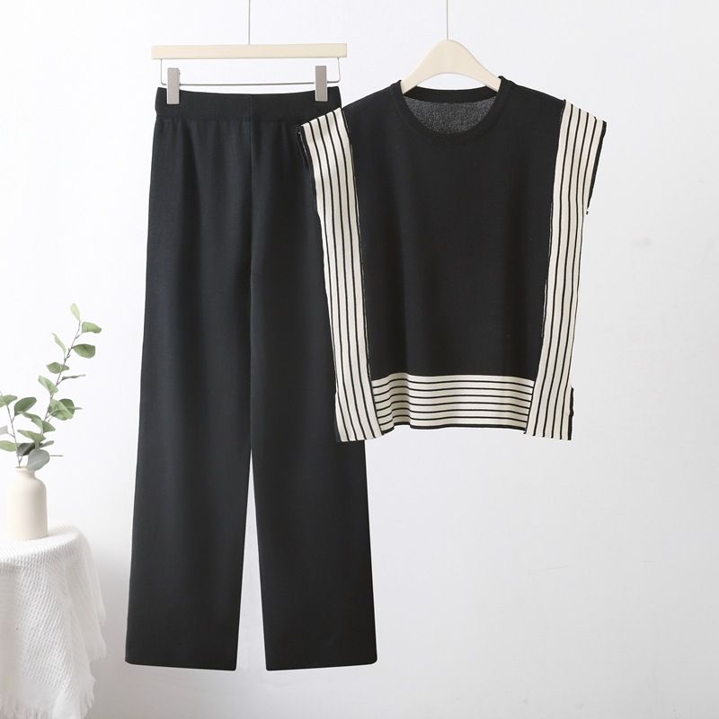 Women's Clothing Knitted Fashion Suits Large Size Slim Women's Clothing High End Suits To Wear Wide Leg Pants Two Piece Suits_voghion.com