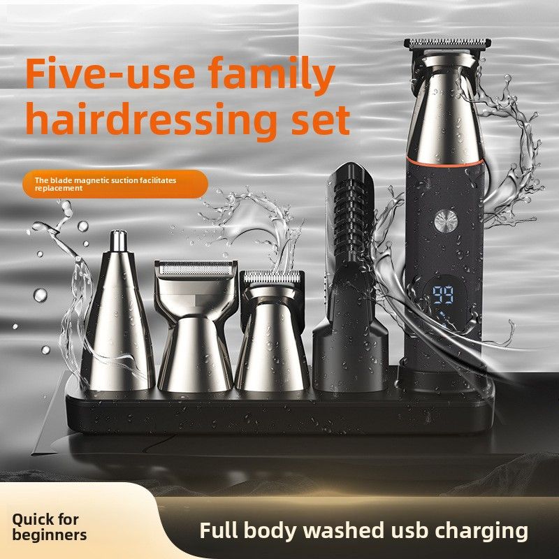 Magnetic LK-881 Digital Display Multifunctional 6-in-1 Electric Hair Trimmer Oil Head Clipper Engraving Nose Knife_voghion.com