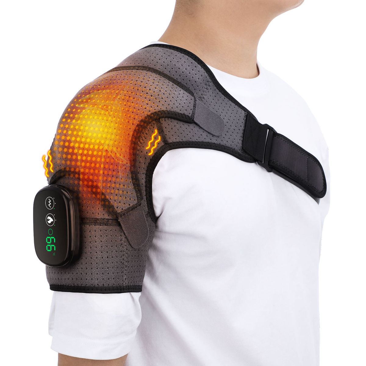 Thermal massage shoulder pads Heating vibration USB charging shoulder pads touch screen sports joint hot compress protector_voghion.com