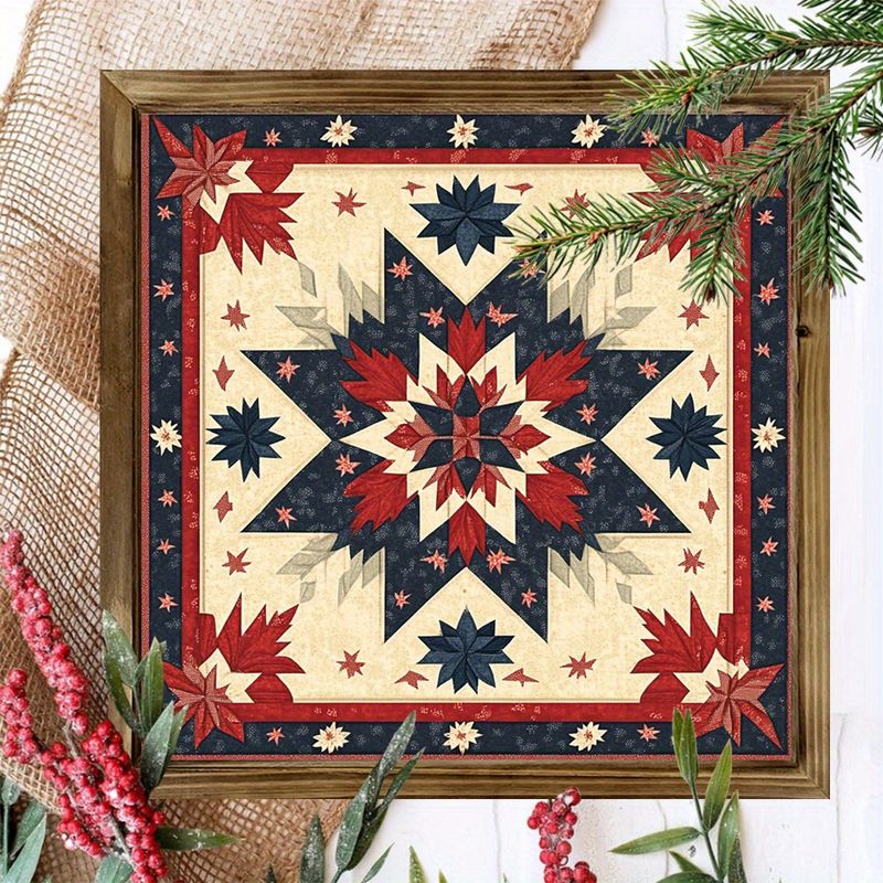8x8vintage Starburst Quilt Wooden Sign Rustic Farmhouse Decor With Red/blue/beige Geometric Patterns. Perfect For Bedroom, Office Or As A Holiday Gift_voghion.com