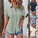 Women's Clothing Shirts Solid Color Casual Bat Sleeve Button Shirts For Women_voghion.com