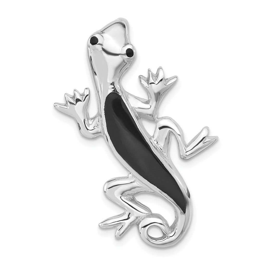 Sterling Silver Polished Enameled Gecko Chain Slide Pendant_voghion.com