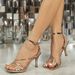 Women's High-heeled Sandals Silver Square Head Thin Heel Open Toe One Line Buckle Fashion_voghion.com