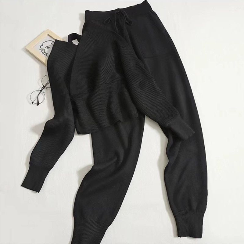 Women's clothing retro sexy slim temperament fashion suit women's knitted two-piece set_voghion.com