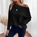 Maglietta a maniche lunghe da donna in maglia a nido d'ape con spalle scoperte – Top casual morbido ed elasticizzato per l'autunno, elegante pullover con scollo a U in nero, verde, beige_voghion.com
