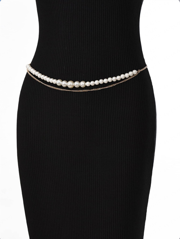 Different sizes pearl to metal thin chain fringe pendulum chain waist chain body chain_voghion.com