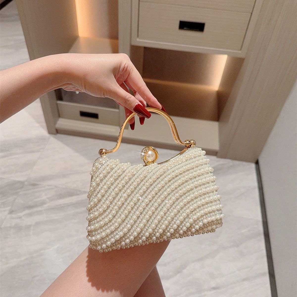 Neue romantische Perlenhandtasche für Hochzeit, Geburtstag, Party, Bankett, Crossbody, Abendtasche_voghion.com