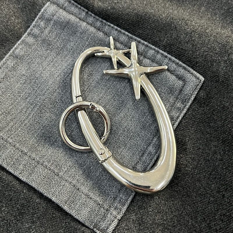 Dual-Star Ellipse Keychain With Free Ring - Sci-Fi Minimalist EDC Organizer (Black/Gunmetal Electroplated)_voghion.com