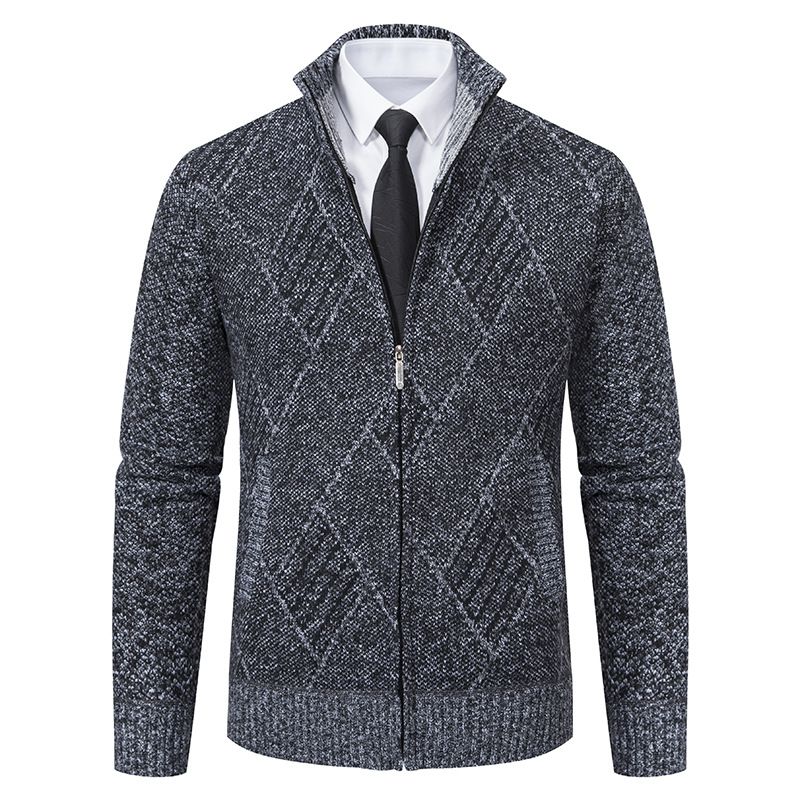 2024 autumn and winter new solid color cardigan jacket men's casual slim fit stand up collar knitted sweater_voghion.com