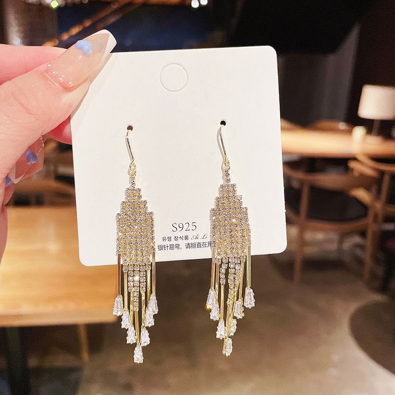 Long Tassel Super Shiny Exaggerated Elegant Personality Trendy Women's Stud Earrings Jewelry_voghion.com