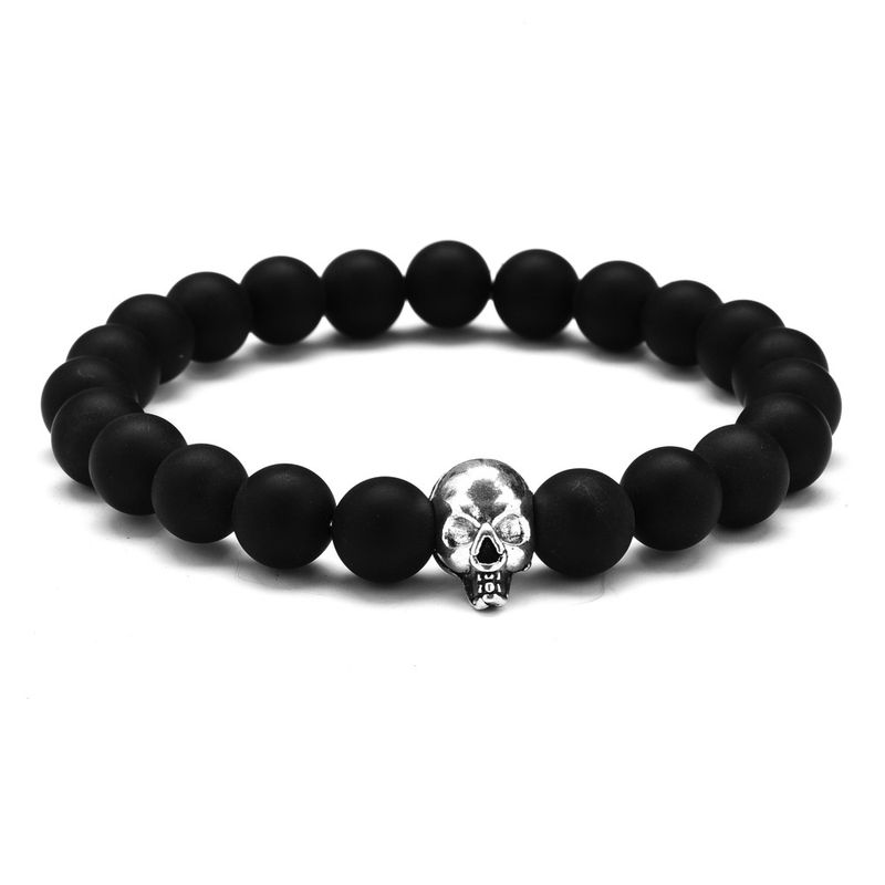 Factory Direct Sales Cross Border European And American Halloween Dark Style Skull Volcanic Stone White Turquoise Beaded Couple Bracelet_voghion.com