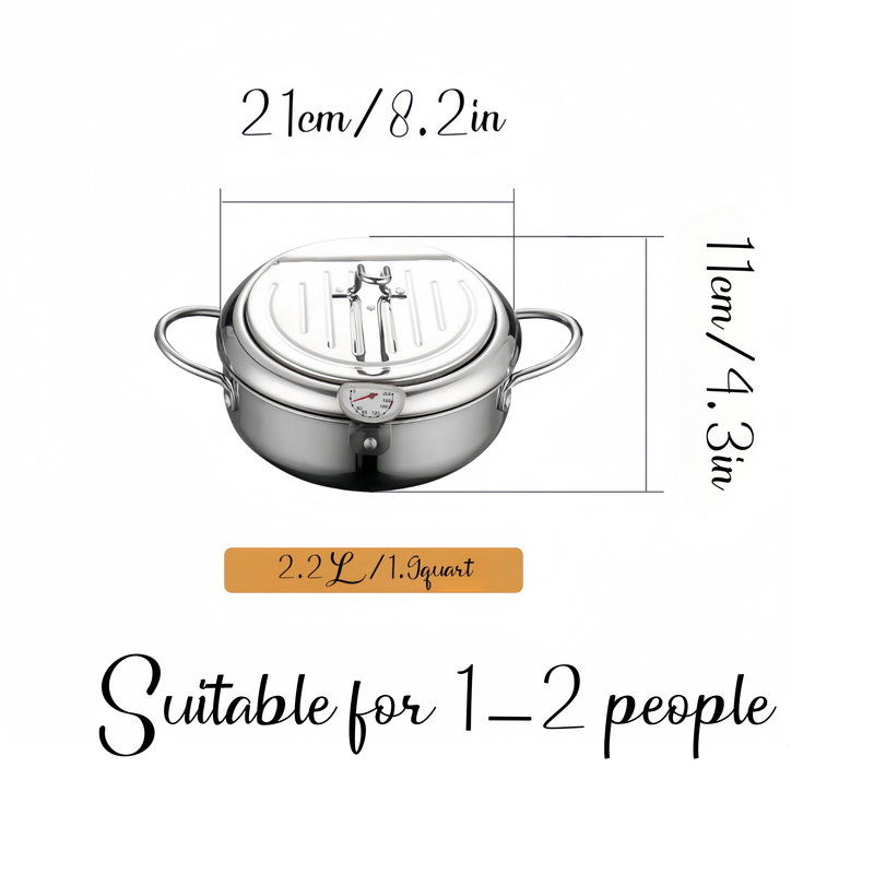 1pc, Deep Fryer Pot With Thermometer (7.87''), Stainless Steel Janpanese Style Tempura Frying Pot With Oil Drip Drainer Rack, Kitchen Utensils_voghion.com