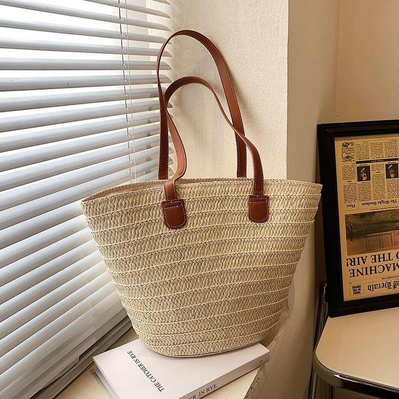 Women's Large Capacity Shoulder Summer Straw Woven Basket Handbag Fashion Female Designer Beach Bag Bali Shopper Tote_voghion.com