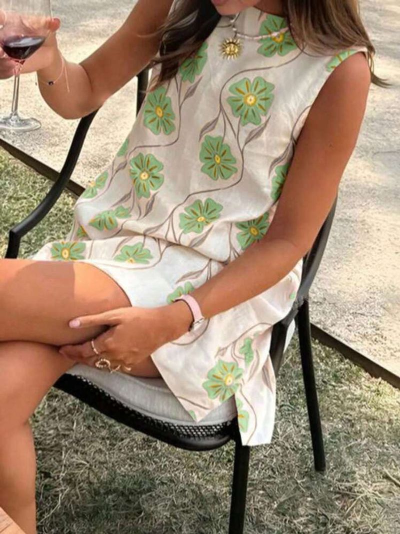Ärmelloses A-Linien-Kleid mit Blumendruck für den Sommer für Damen – Streetwear-Sommerkleid mit 3D-Blumenstickerei und dehnbarem Stoff_voghion.com