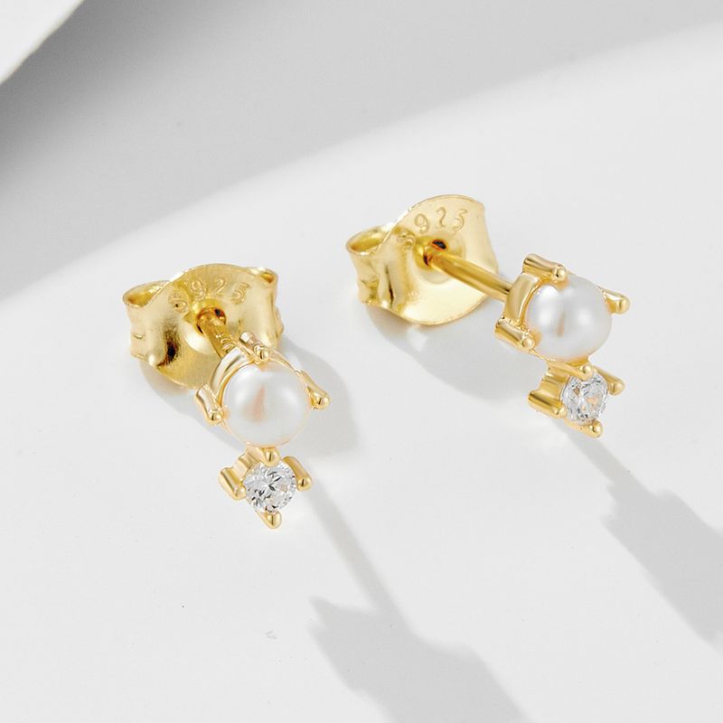 Orecchini in argento sterling S925 con diamanti e perle naturali per donna, leggeri, di lusso, semplici, alla moda, con piccoli orecchini a bottone in osso_voghion.com