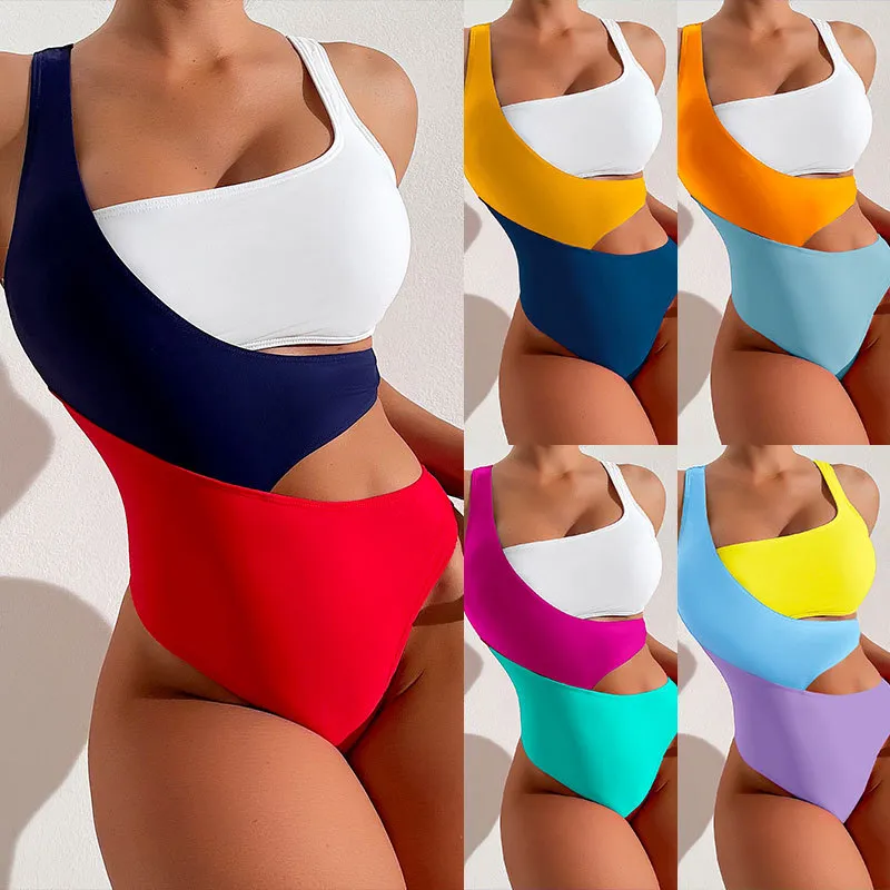 New Sexy Color-Block One-Piece Swimsuit For Women, INS Style, Conservative Bikini, Hot Spring Swimwear_voghion.com