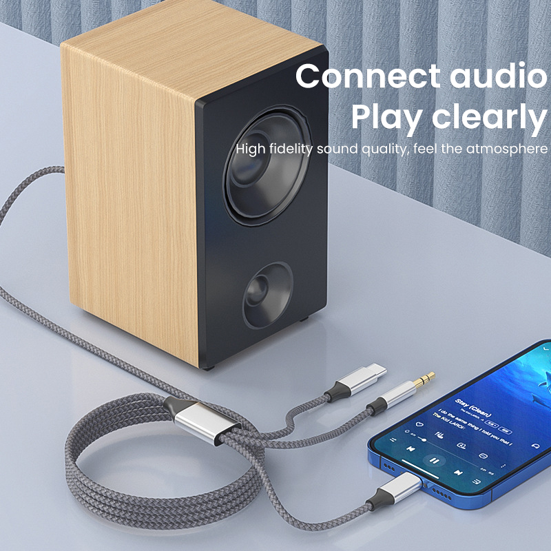3.5mm/8Pin/Type C 3-in-1 3.5mm jack auxiliary cable, suitable for iPhone, iPad, tablet, car speakers, headphon_voghion.com