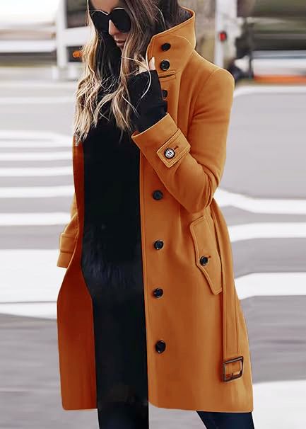 Women's Clothing Large Size Woolen Women's Coat Single breasted Multi button Woolen Button Collar Coat_voghion.com