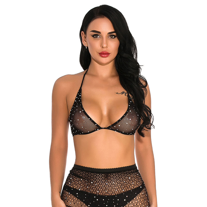 Calze a rete sexy per lingerie da donna Delight Diamond Mesh Trasparente Lady Collant con strass lucidi_voghion.com