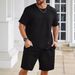 New trendy men's sports and casual small square loose round neck short sleeved shorts set_voghion.com
