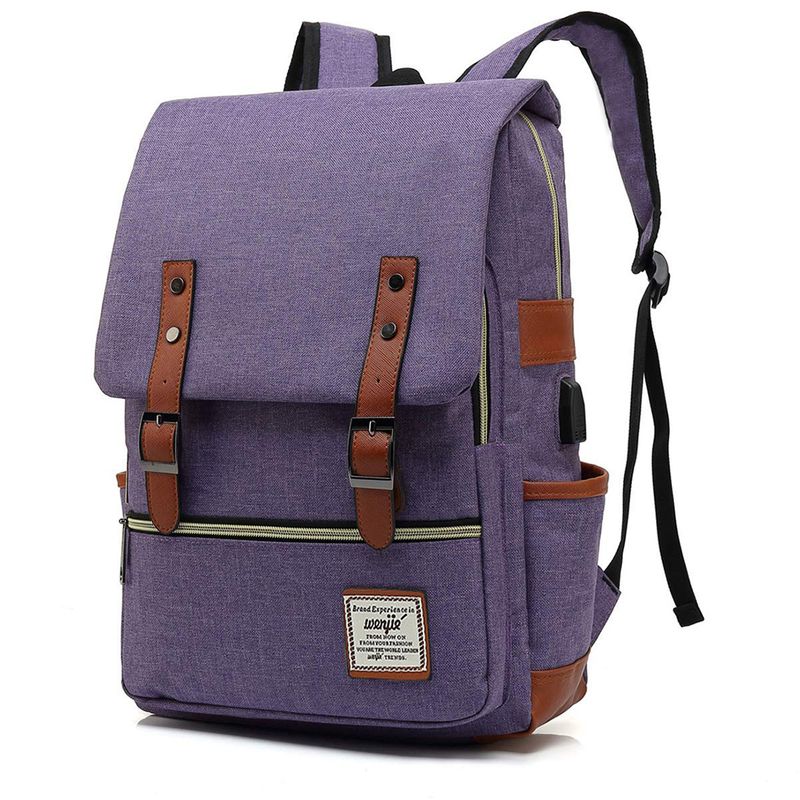 1 Stück Vintage-Nylon-Laptop-Rucksack mit USB-Ladeanschluss, schlanker, reißfester Business-Rucksack für Reisen, College,_voghion.com