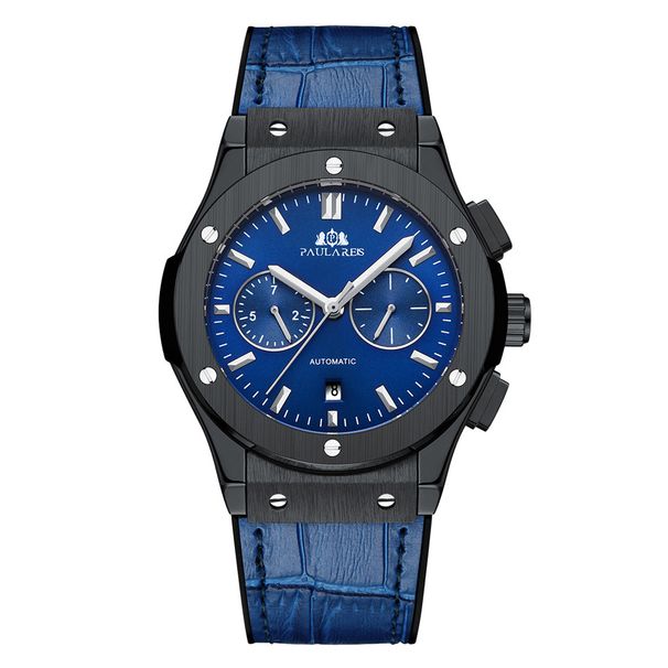 Automatische mechanische Herrenuhr mit Leder-Kautschukarmband, multifunktional, Roségold, AUTOMATISCHE UHR_voghion.com