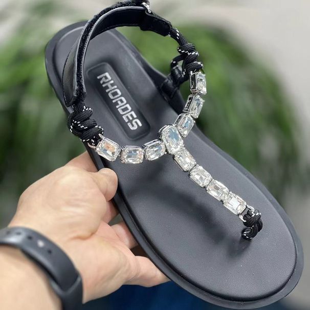 Rhodes Neue Hausschuhe mit Diamantschnalle aus Cordleder, flache Schuhe, Baumwollseil, Zehentrenner, Sandalen, leicht_voghion.com