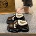 Damen-Leder-Loafer im britischen Stil mit Fleecefutter und dicker Sohle, flauschige Loafer 2025, neue warme Baumwoll-Einzelschuhe_voghion.com