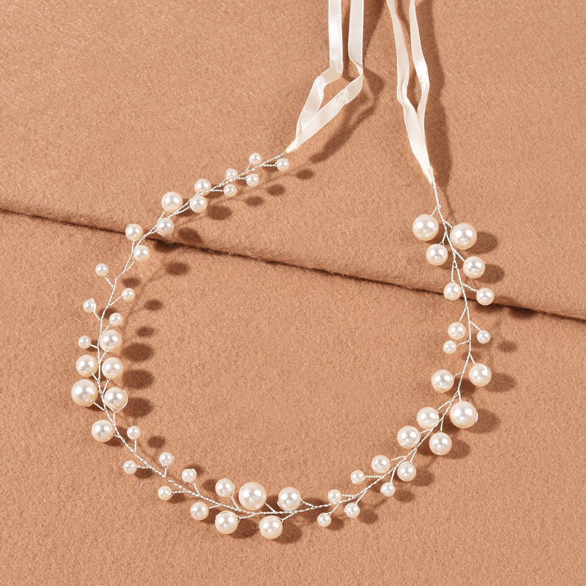 Vjenčani dodaci za mladenke, visoki sjaj, biserne boje, očuvanje boje bakrene žice, upleteni lančići za kosu s trakama za glavu_voghion.com