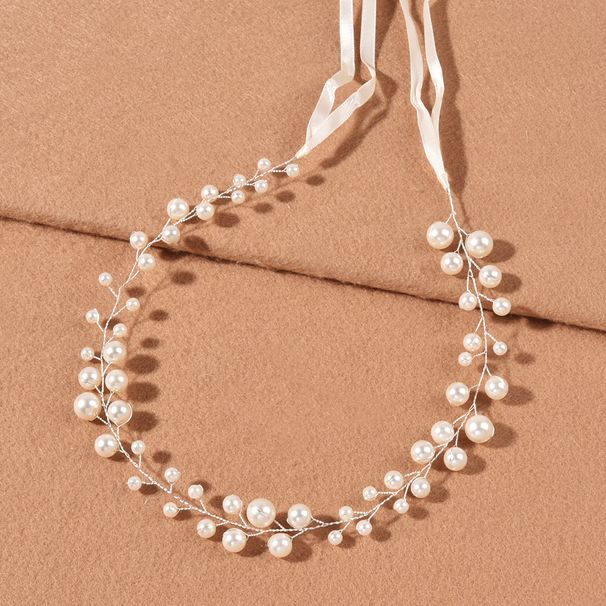 Vjenčani dodaci za mladenke, visoki sjaj, biserne boje, očuvanje boje bakrene žice, upleteni lančići za kosu s trakama za glavu_voghion.com