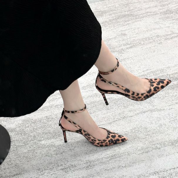 Talons hauts pointus imprimé léopard, boucle en un mot, tempérament français féminin, pieds non fatigués, stiletto sexy_voghion.com
