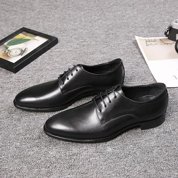 Rindsleder Zehenpartie Business Formal Leder Herren koreanischen Stil Trendy Spitz Arbeitsschuhe Schnürschuhe Hochzeit_voghion.com