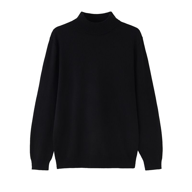 Men's Clothing high-grade half turtleneck sweater men's loose casual solid color mid-collar knitted bottoming shirt long sleeve inner _voghion.com