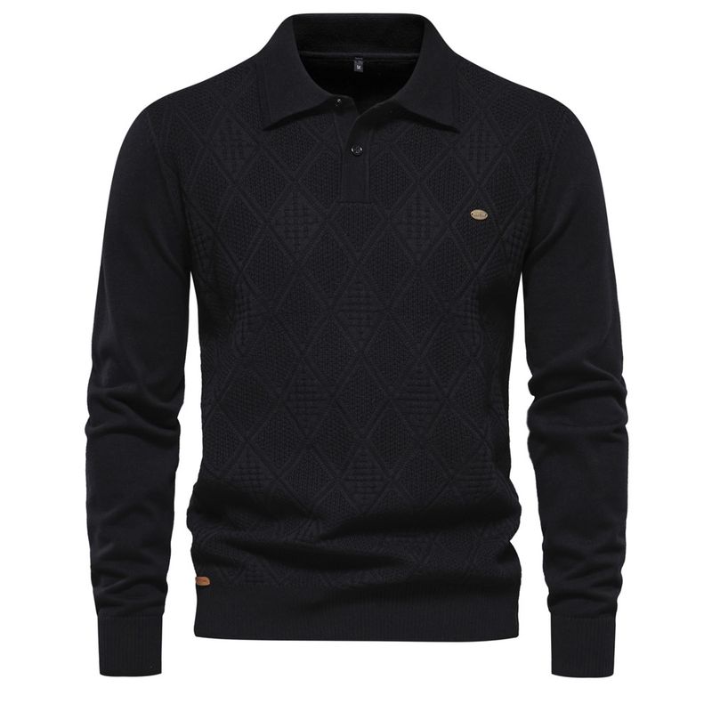 Roupas masculinas Top manga comprida suéter masculino Slim-fit lapela suéter masculino de alta qualidade_voghion.com