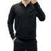 Autumn new high-end Lyocell Tencel wool men's knitted sweater solid color seagull collar long sleeved base polo shirt_voghion.com